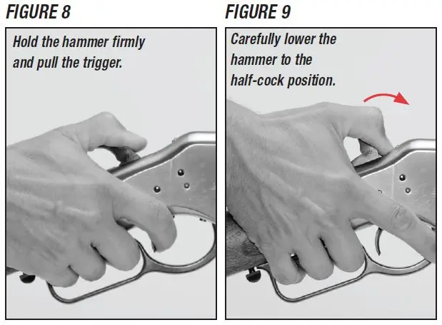 Model 1866 Rifle Lowering the Hammer Figure 8 and 9