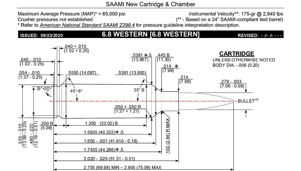 SAAMI Document — Drawing of 6.8 Western cartridge with dimensions