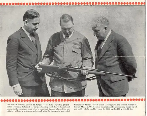 Major John W. Hession of Winchester Showing Model 54 bolt-action rifle.